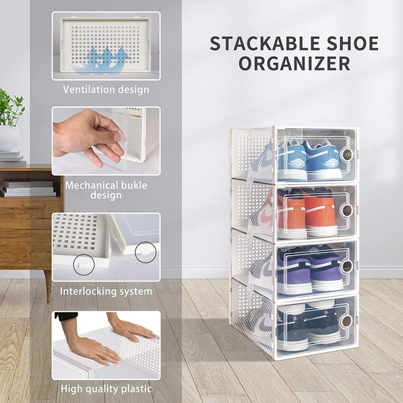 15  Pack Stackable Shoe Organizer Front Opening Lids, Ventilation & Dust-Proof - Picture 5 of 9